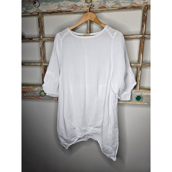 YEA White Linen Lagenlook Dress with 1/2 Sleeves Size Small/Medium - Picture 1 of 9